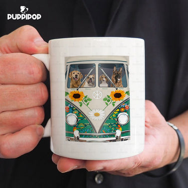 Custom Dog Mug - Personalized Dogs On A Car Gift For Dad - White Mug